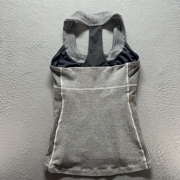 Lululemon Tank Top Womens 6 Gray White Stripe Built-In Bra Racerback Yoga - Picture 10 of 11